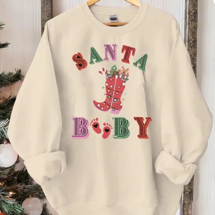 Santa Baby Sweatshirt, Christmas Pregnancy Announcement Sweatshirt, Pregnancy Announcement Shirt, Christmas Pregnancy,...