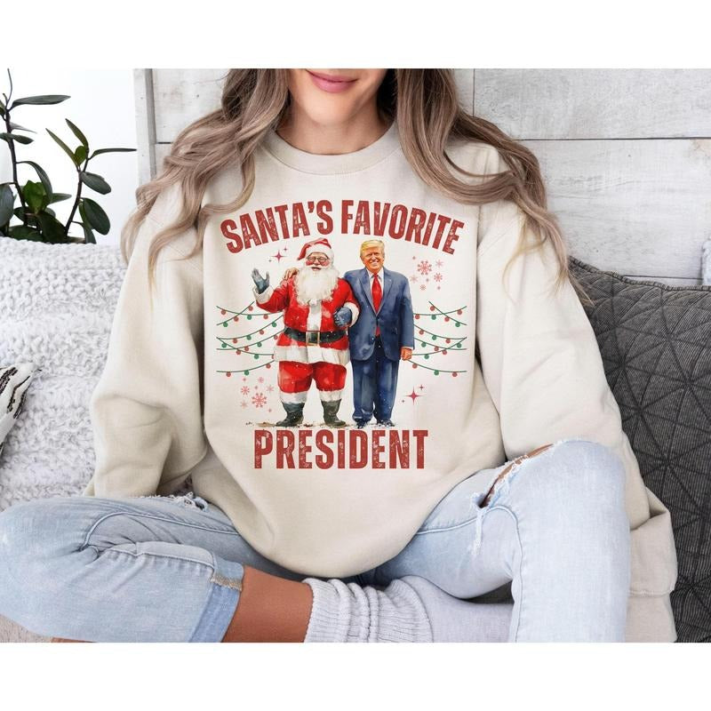 Santa's Favorite President Shirt, Humorous Trump Christmas Shirt Casual Comfort