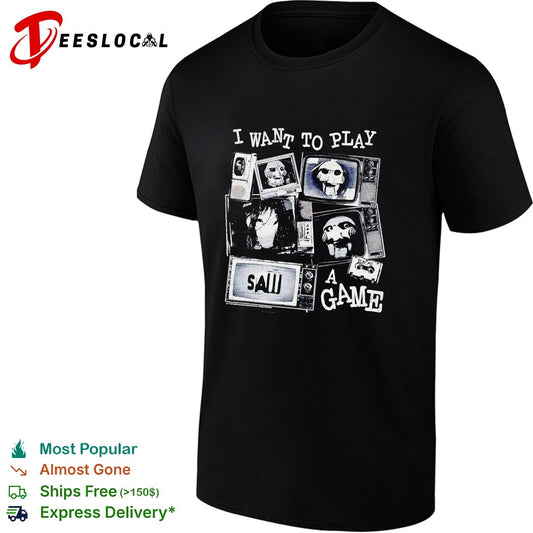 Saw I want to play a game horror TV screens collage shirt