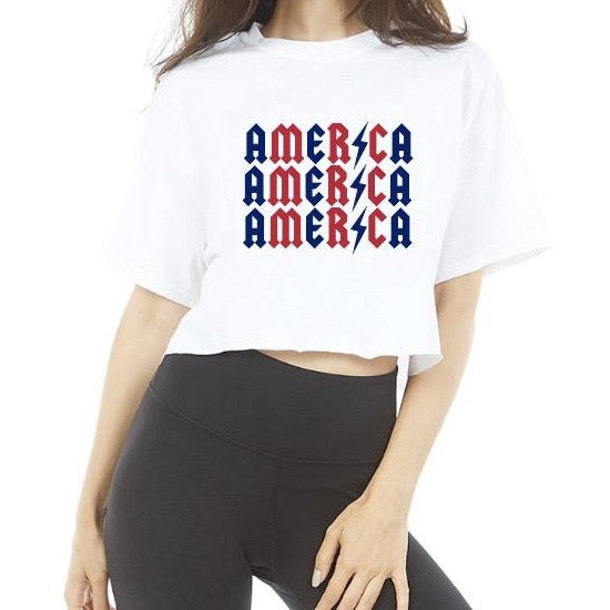 America Lightning Crop Womens Tee Shirt