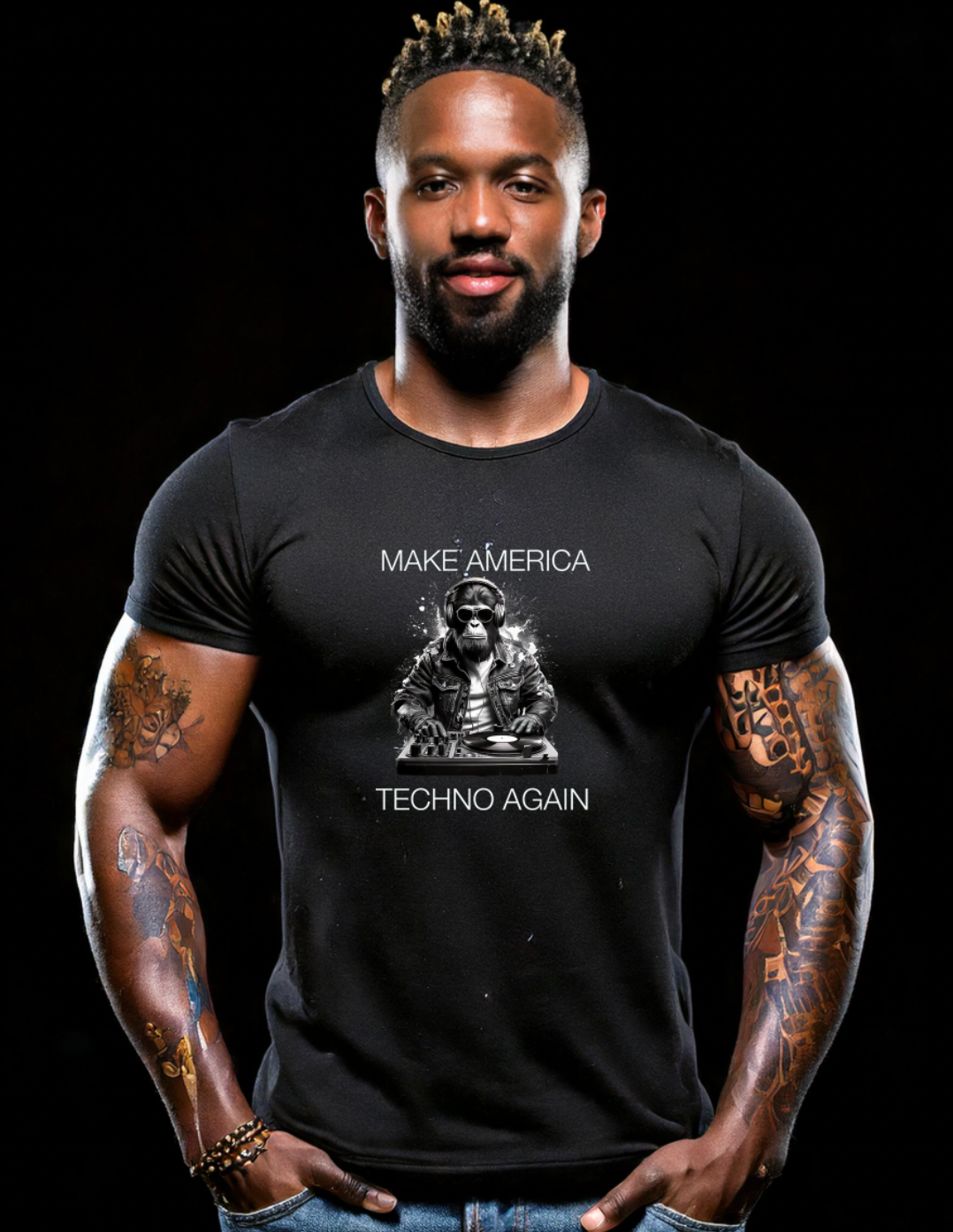 Ape Make America Techno Again Black Collection Art Exclusive T-Shirts - clothing by TeeHivey.com (Image 2)
