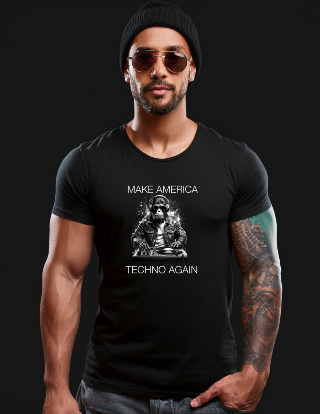 Ape Make America Techno Again Black Collection Art Exclusive T-Shirts - clothing by TeeHivey.com (Image 3)