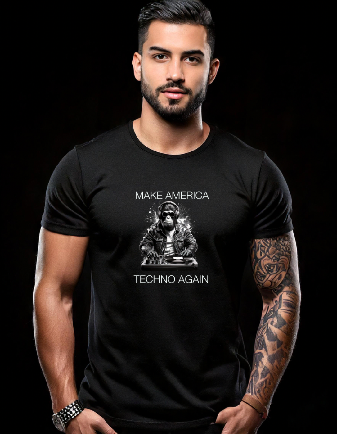 Ape Make America Techno Again Black Collection Art Exclusive T-Shirts - clothing by TeeHivey.com (Image 5)