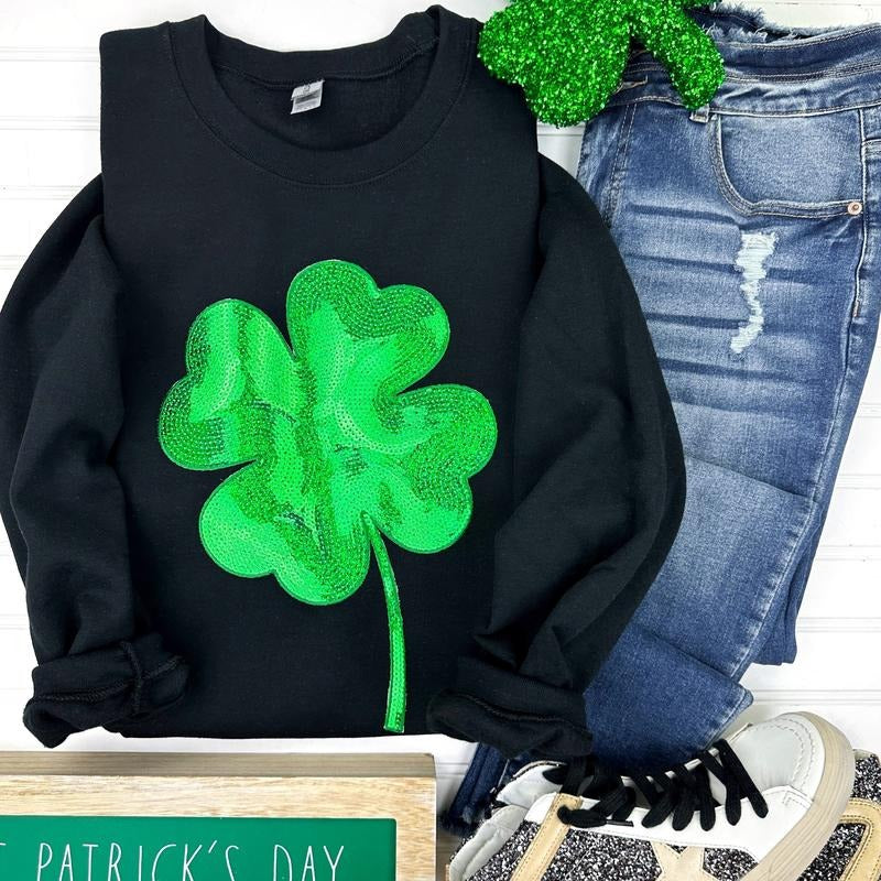 Sequin Shamrock Patch Gildan Sweatshirt