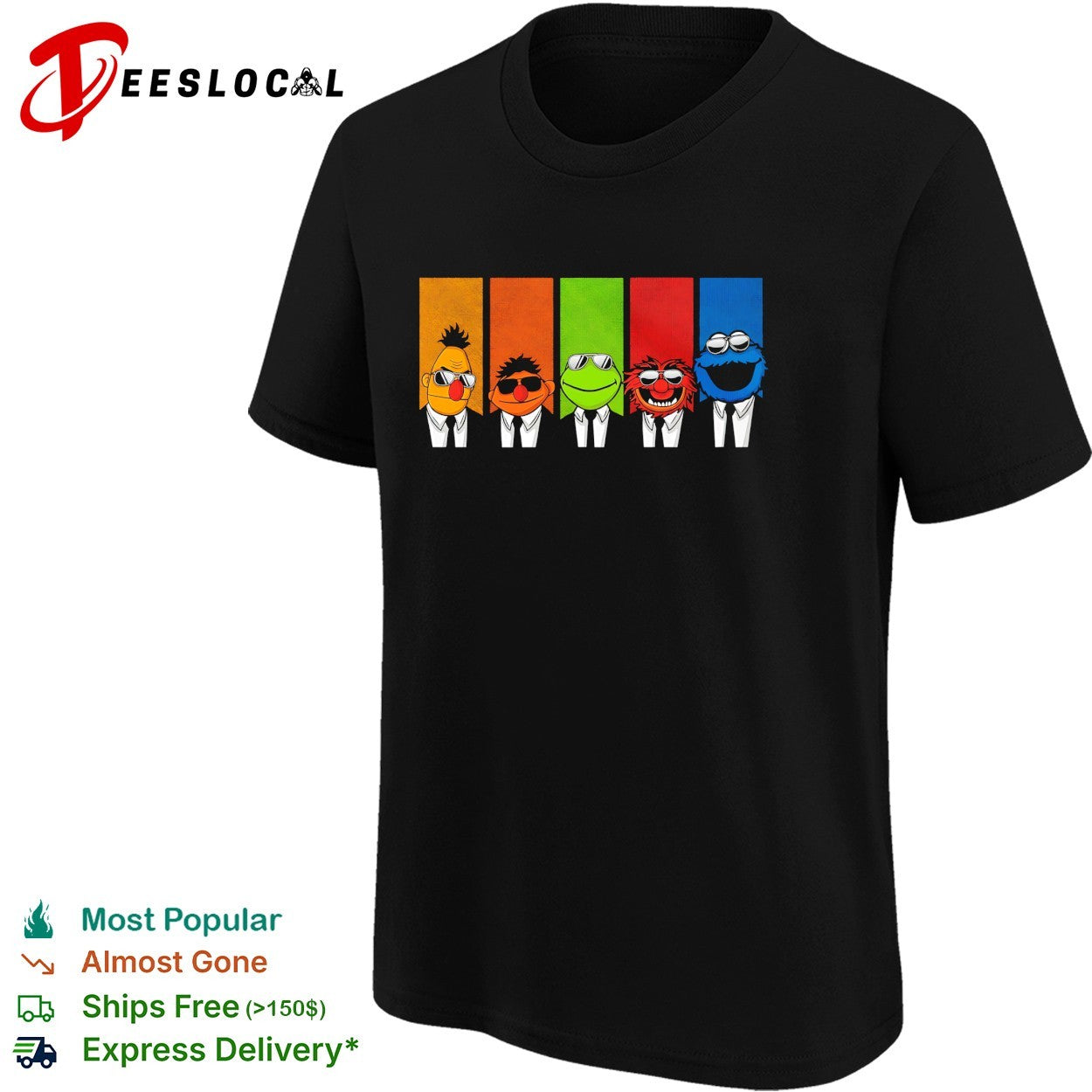 Sesame Street five characters suits sunglasses Reservoir Dogs parody art shirt