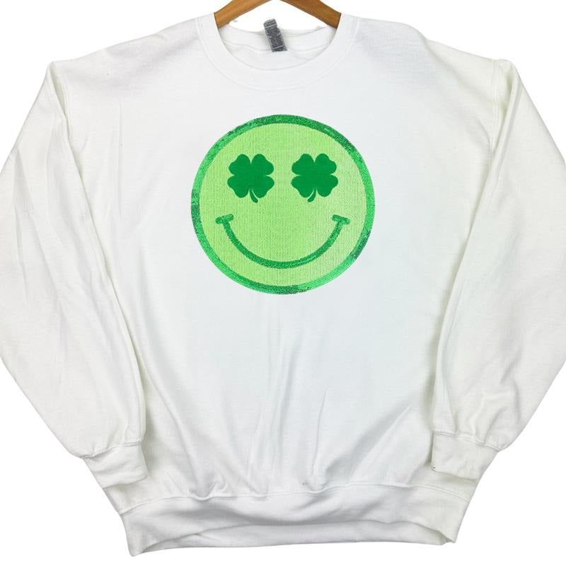 Shamrock Happy Face Patch Gildan Sweatshirt
