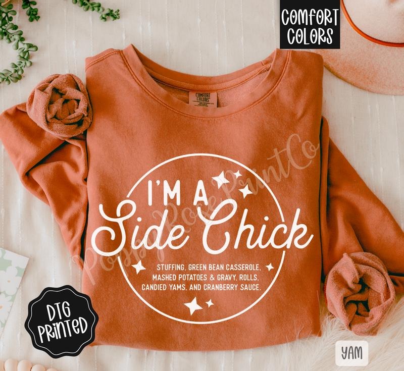 Side Chick Comfort Colors Long Sleeve T-Shirt, Cute Women's Thanksgiving Tee