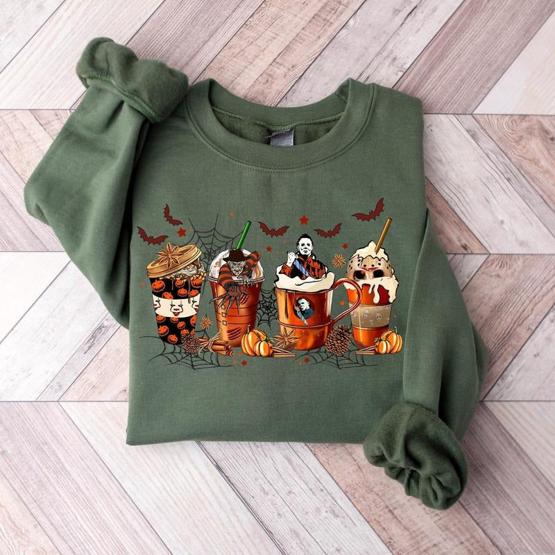 Skeleton Coffee Cups Sweatshirt - T-Shirt - Hoodie, Skull Coffee Cup Sweatshirt, Skeleton Halloween Sweatshirt, Coffee Lover Sweatshirt, Funny Halloween Coffee Shirt, Unisex Casual Cotton Sweatshirt, Spooky Season Apparel