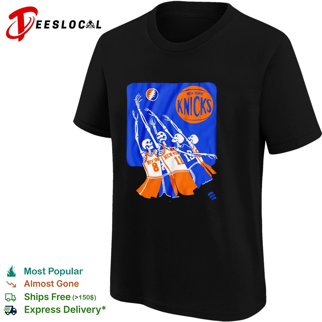 Skeleton Jalen Brunson Karl Anthony Towns New York Knicks Grateful Dead Skeleton NBA shirt