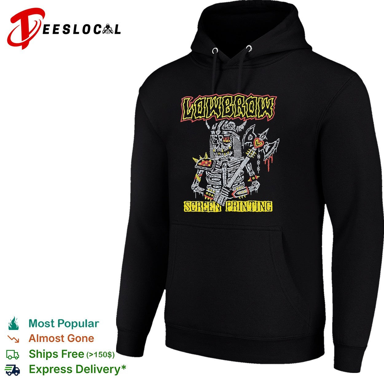 Skeleton holding axe lowbrow screen printing shirt