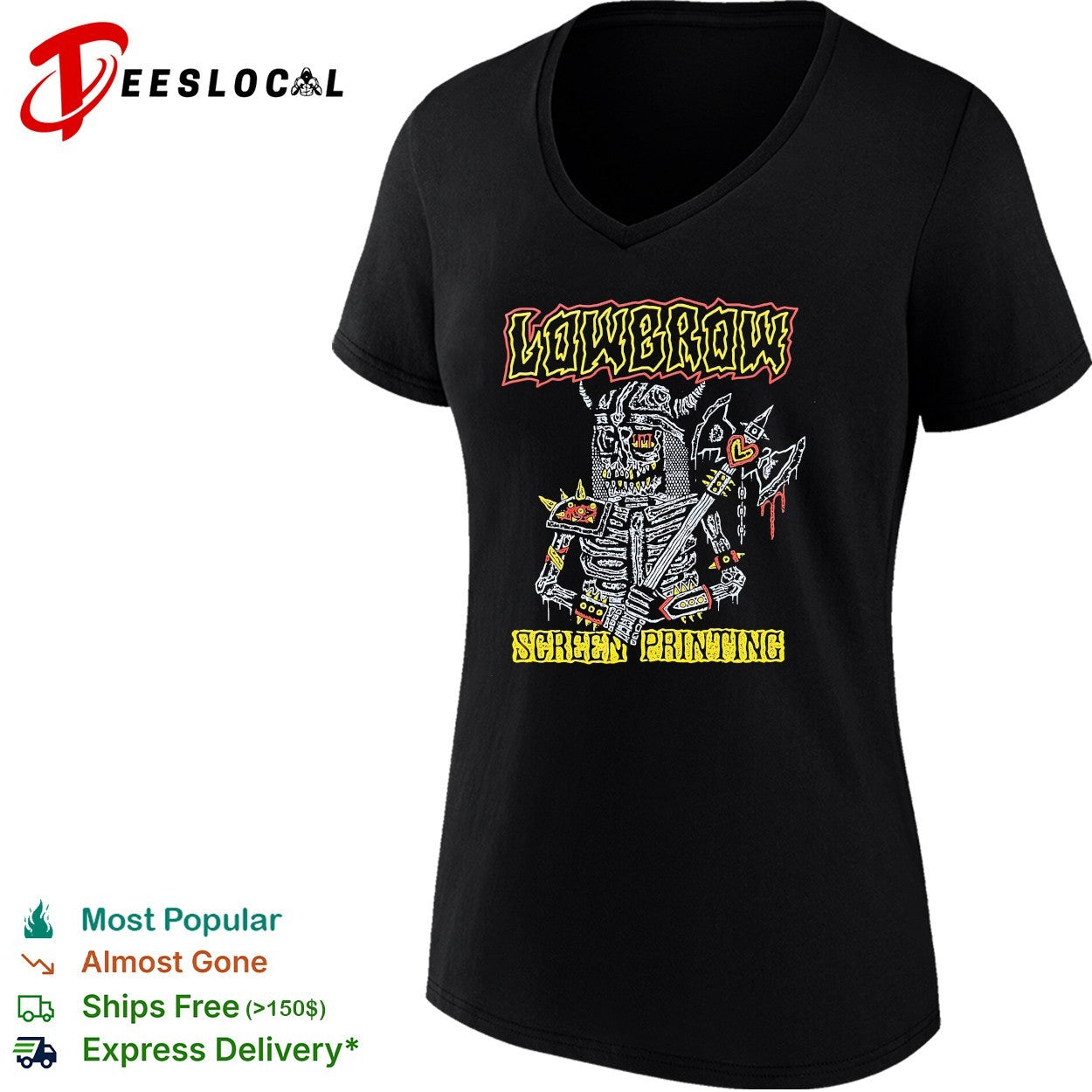 Skeleton holding axe lowbrow screen printing shirt