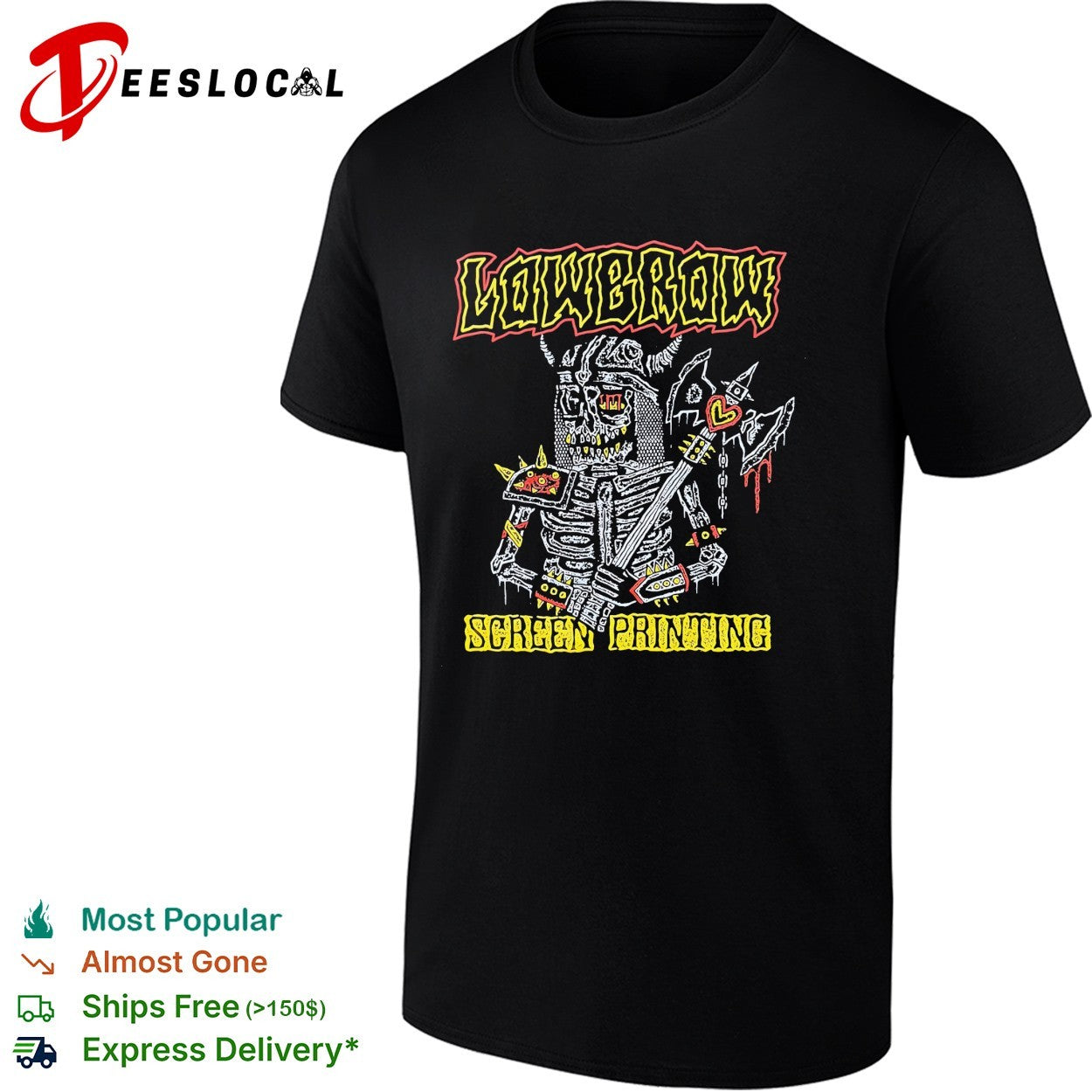 Skeleton holding axe lowbrow screen printing shirt