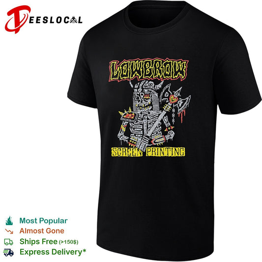 Skeleton holding axe lowbrow screen printing shirt