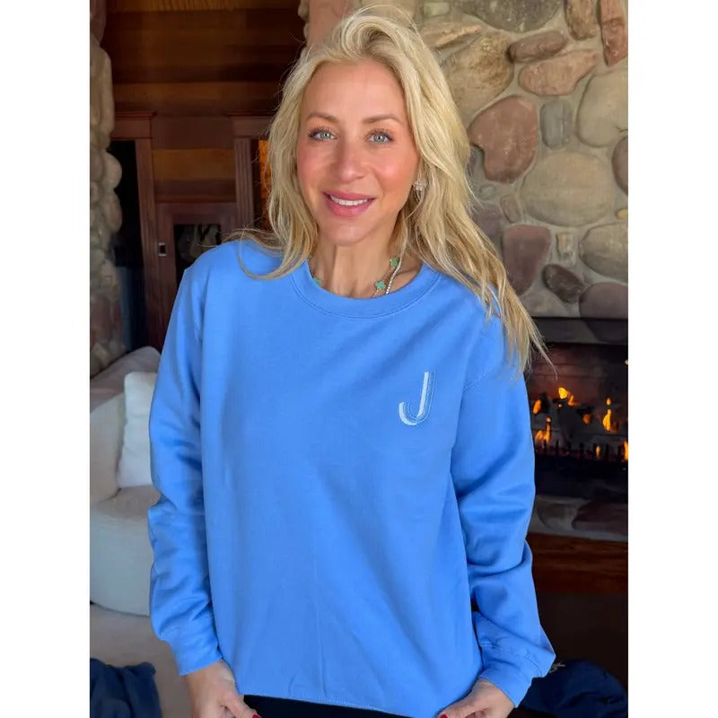 Sky Blue Embroidered Initial Sweatshirt (S-XL) - clothing by TeeHivey.com