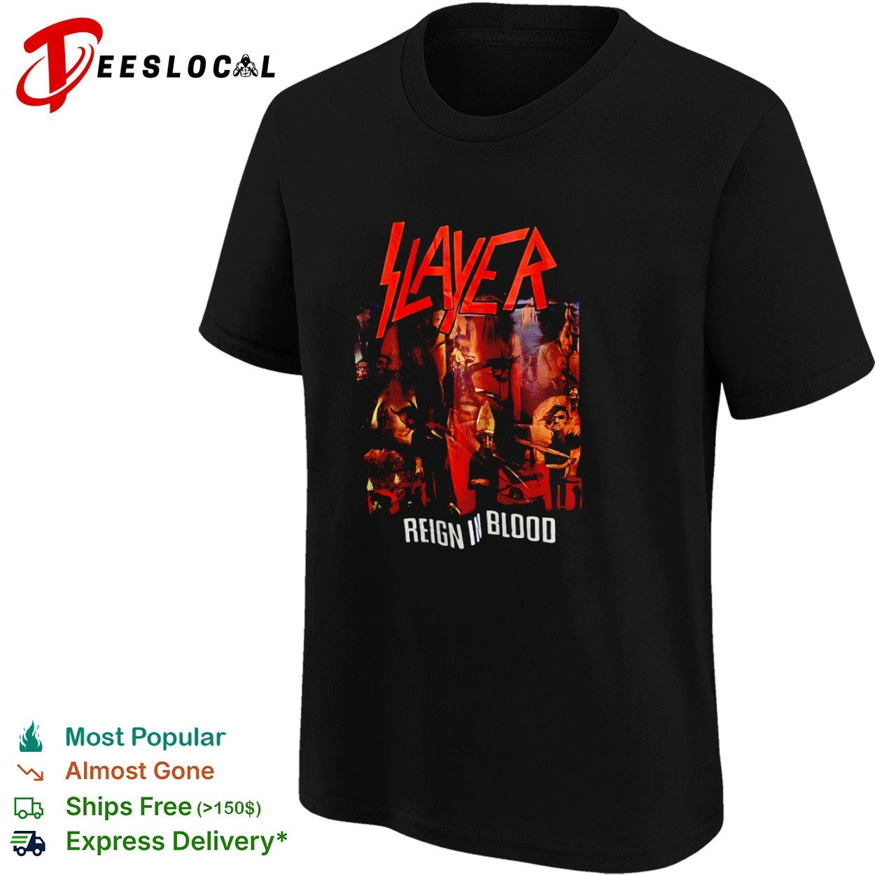 Slayer Reign in Blood Logo and Album Cover Art Heavy Metal Band Music Concert shirt