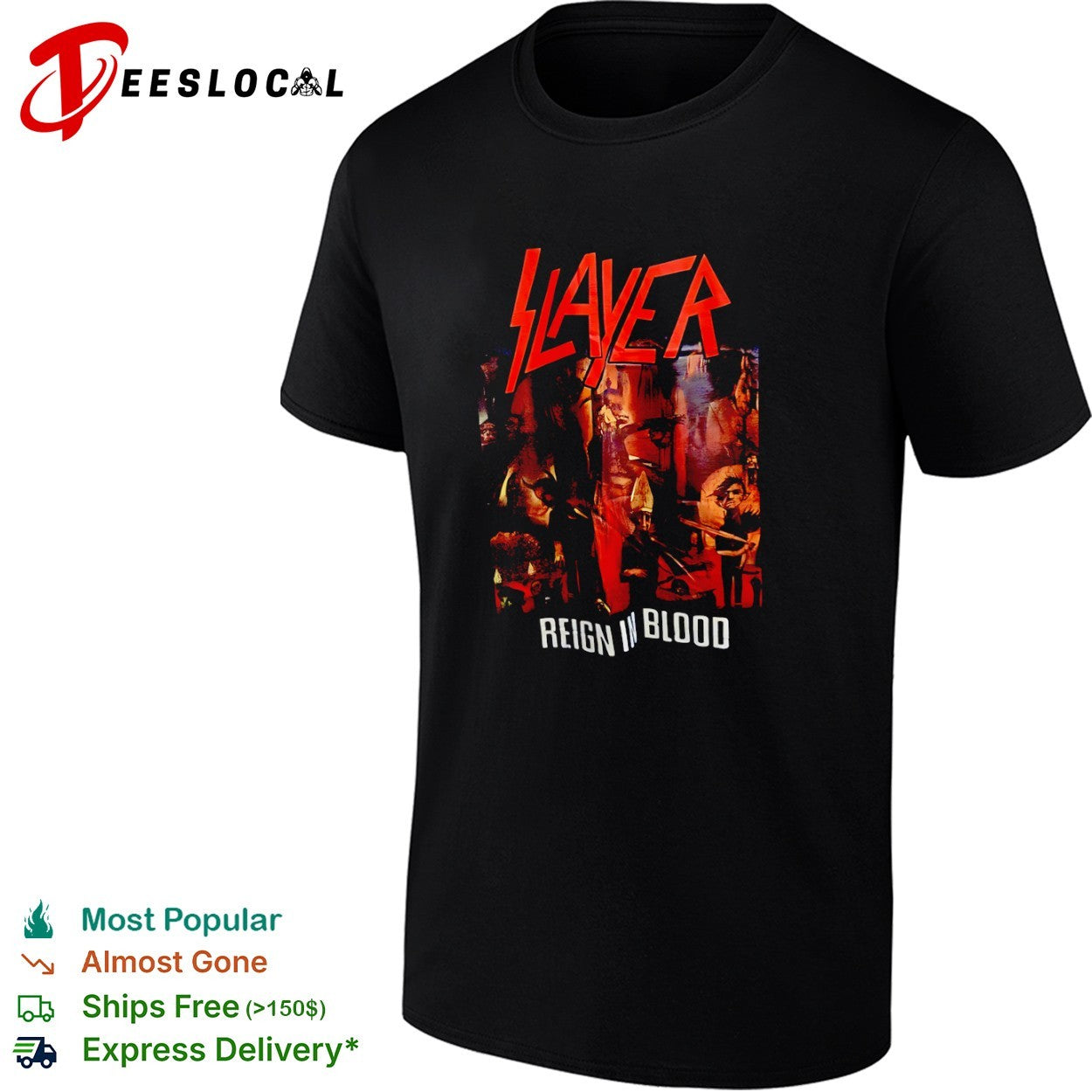 Slayer Reign in Blood Logo and Album Cover Art Heavy Metal Band Music Concert shirt