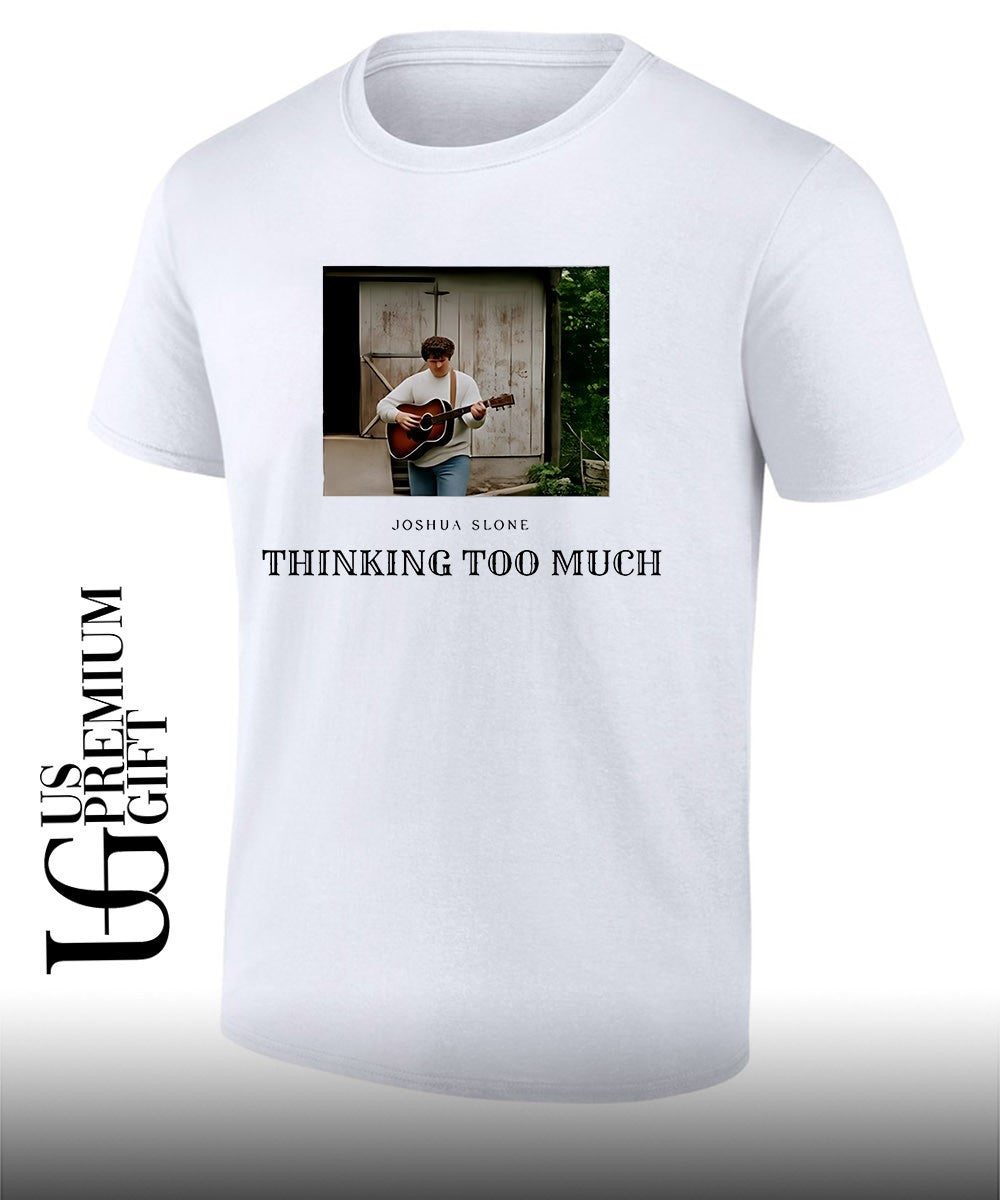 Slone playing guitar thinking too much shirt