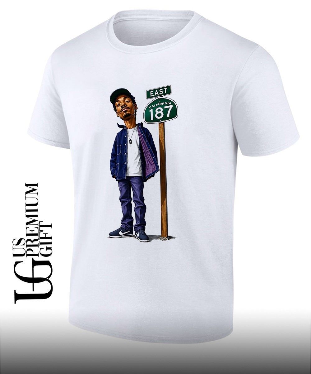 Snoop Dogg California 187 East Street Sign caricature shirt