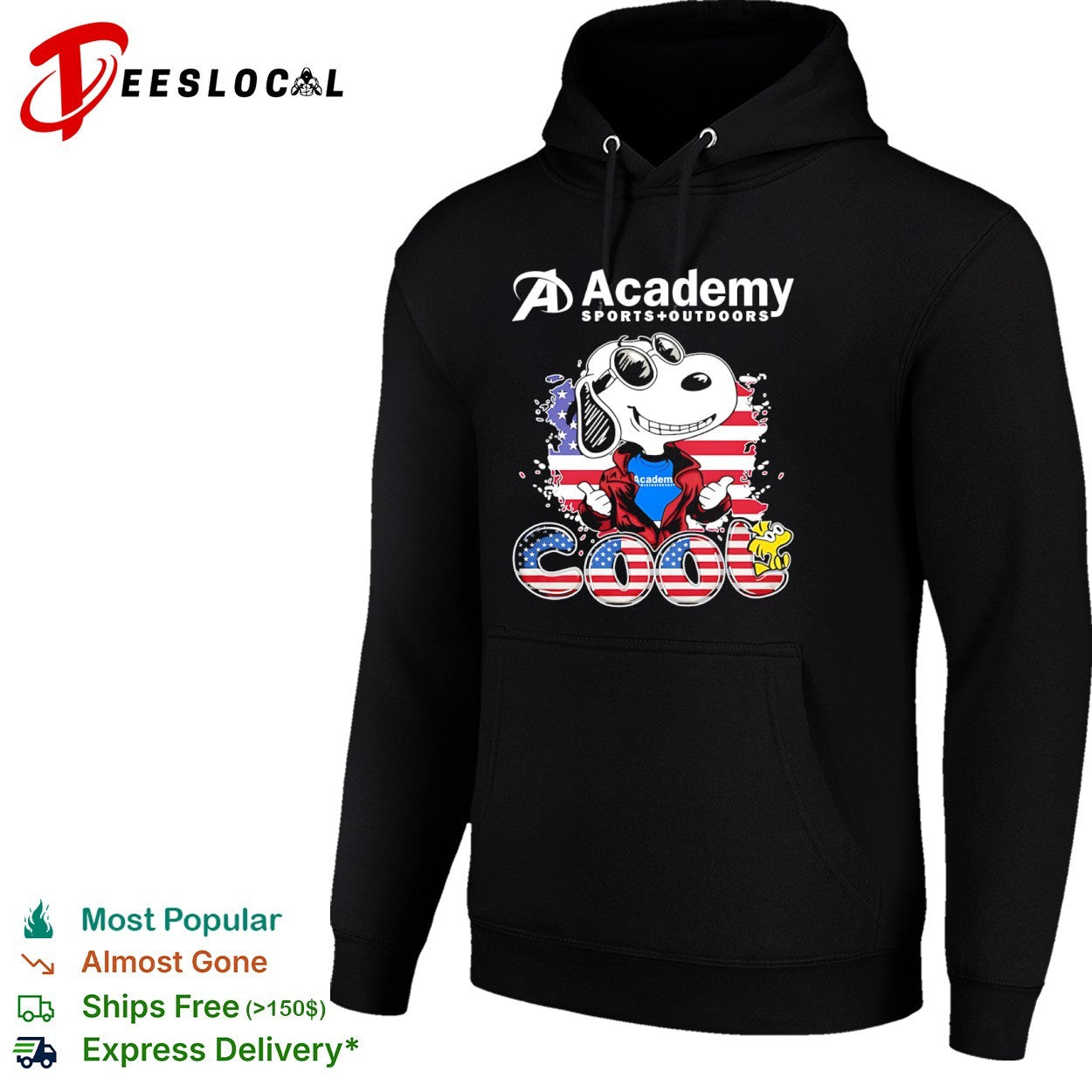 Snoopy Academy Sports Outdoors COOL USA Flag American Flag Character Logo shirt