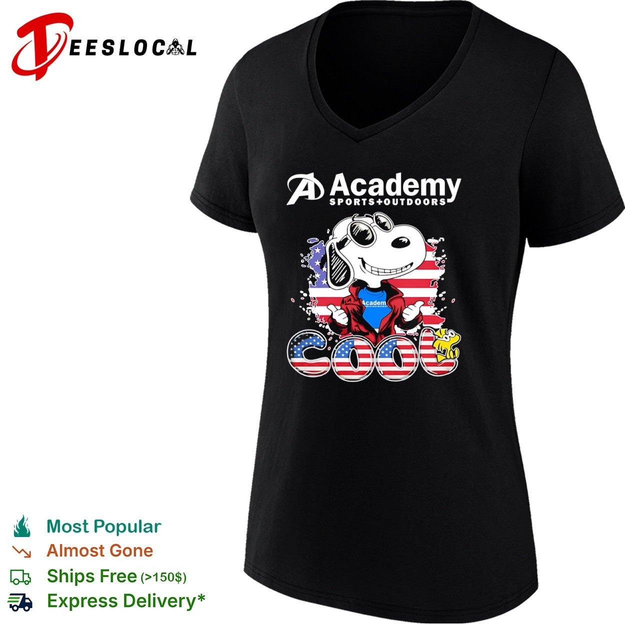 Snoopy Academy Sports Outdoors COOL USA Flag American Flag Character Logo shirt
