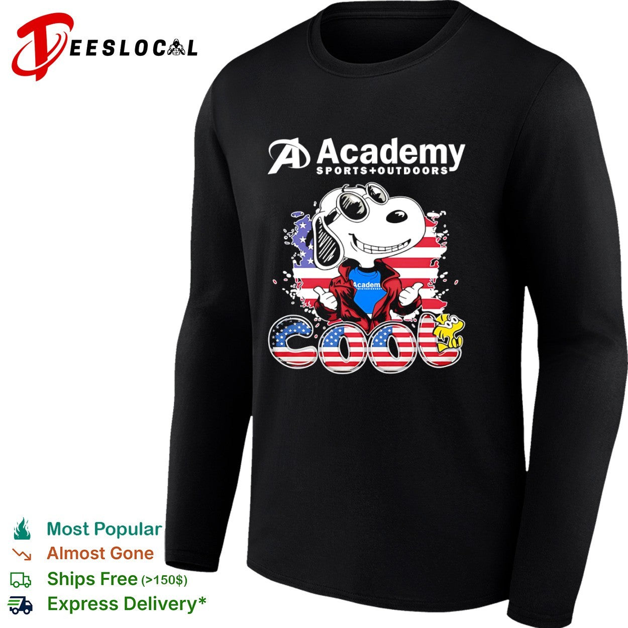 Snoopy Academy Sports Outdoors COOL USA Flag American Flag Character Logo shirt