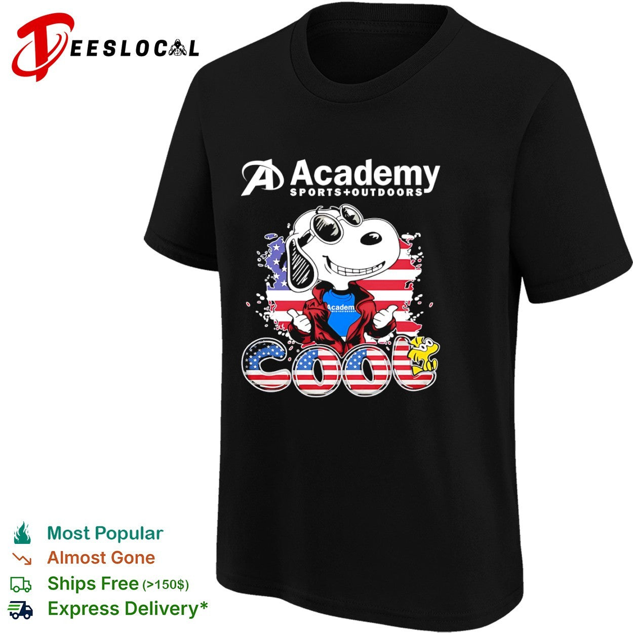 Snoopy Academy Sports Outdoors COOL USA Flag American Flag Character Logo shirt