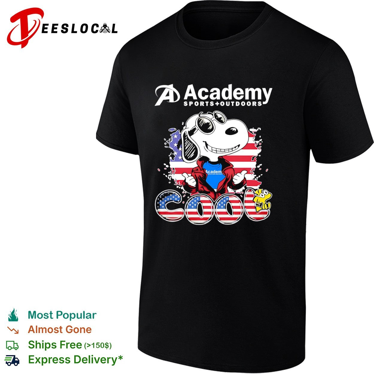 Snoopy Academy Sports Outdoors COOL USA Flag American Flag Character Logo shirt