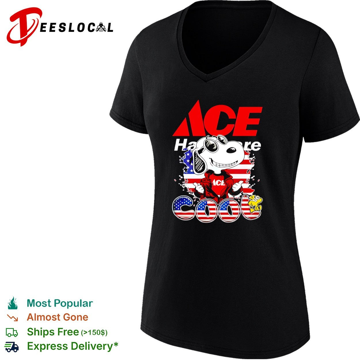 Snoopy and Woodstock ACE Hardware cool American flag shirt