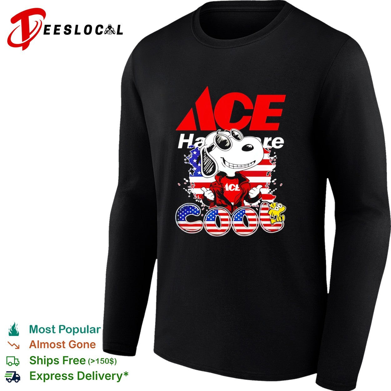 Snoopy and Woodstock ACE Hardware cool American flag shirt
