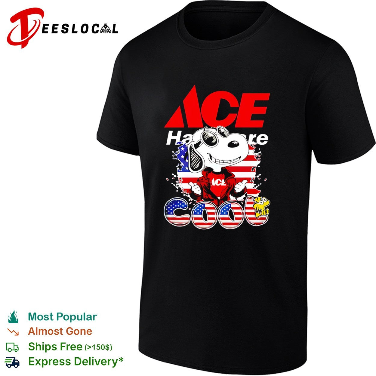 Snoopy and Woodstock ACE Hardware cool American flag shirt
