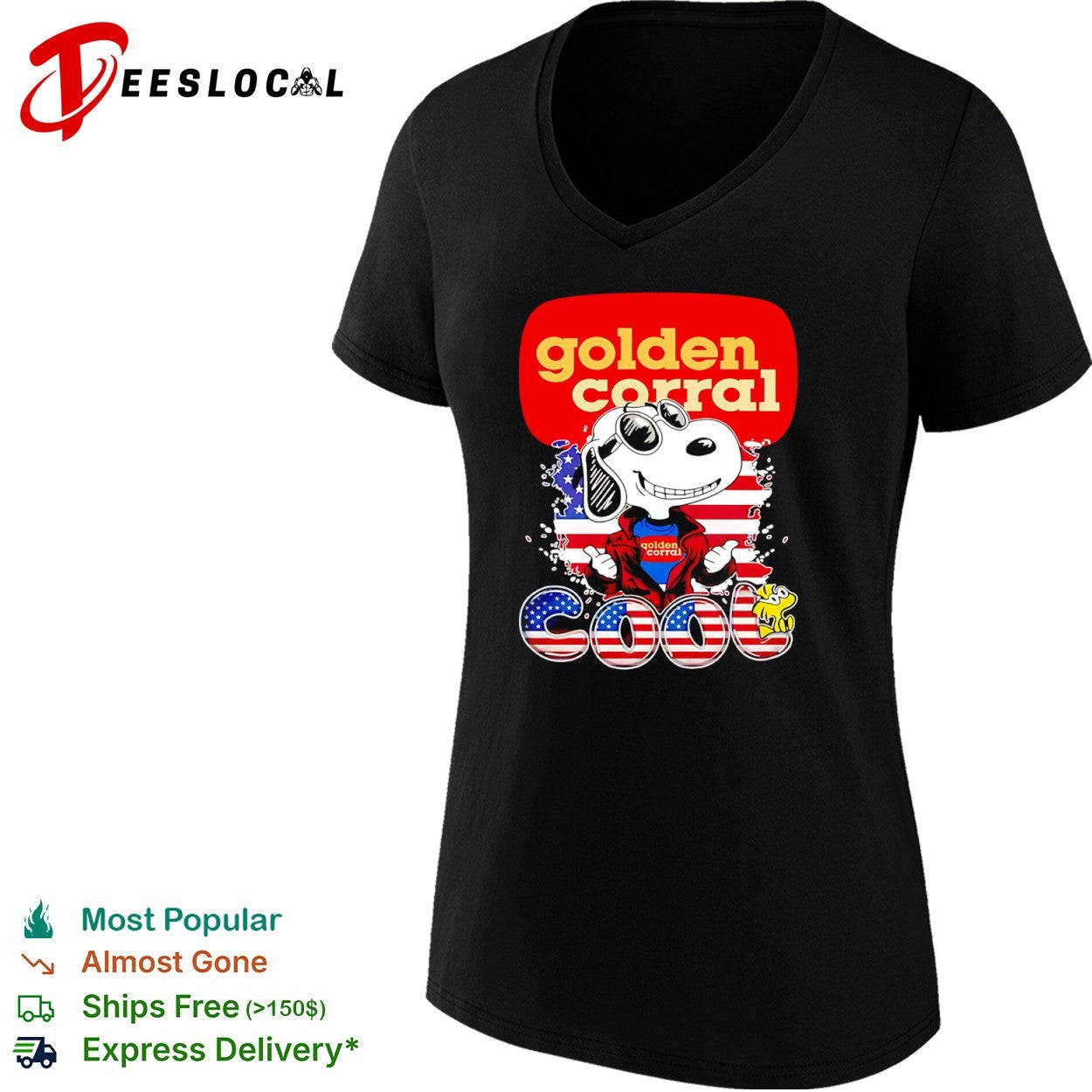 Snoopy and Woodstock Golden Corral Cool USA Flag shirt