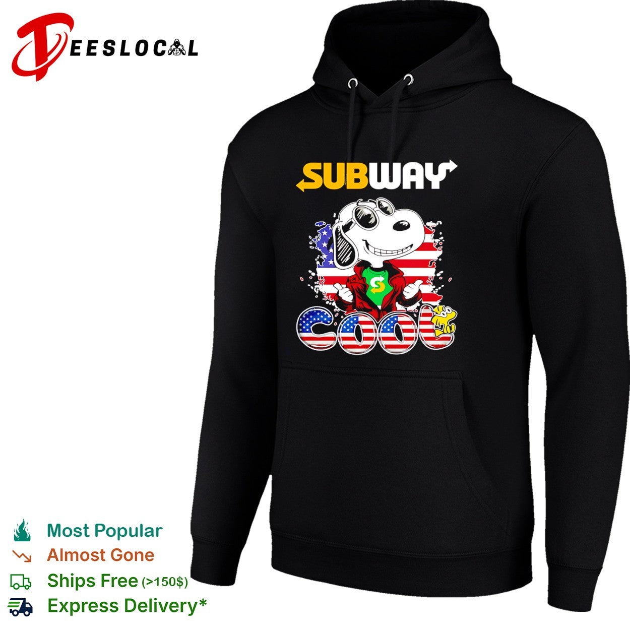 Snoopy and Woodstock Subway cool American Flag USA shirt