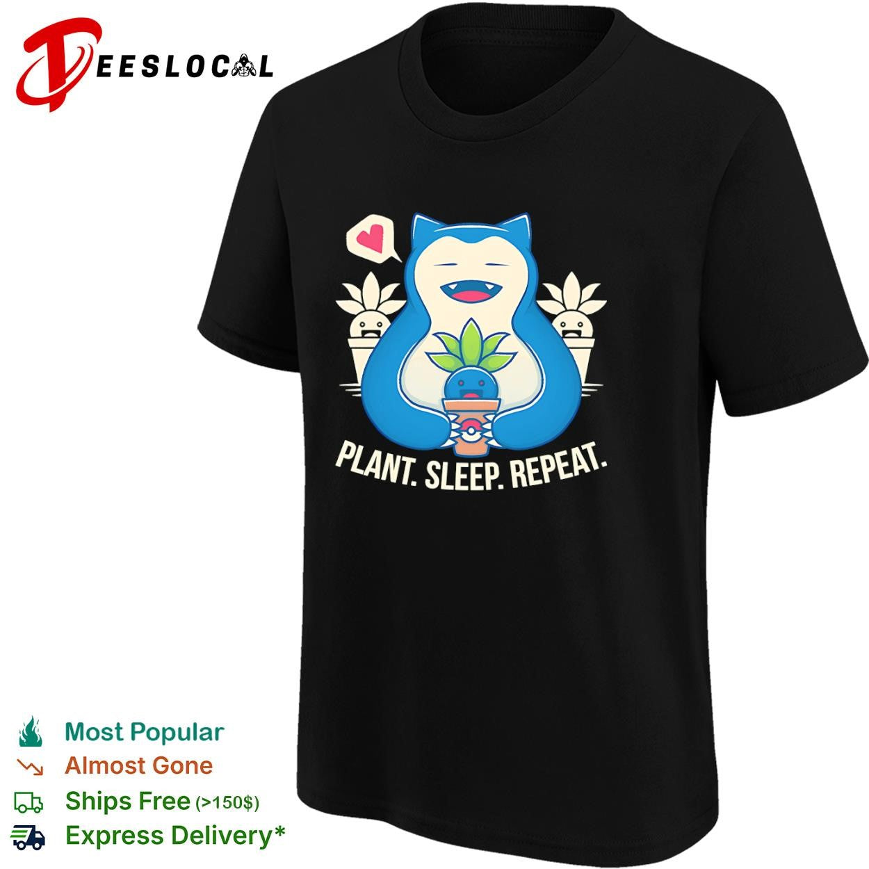 Snorlax plant sleep repeat shirt