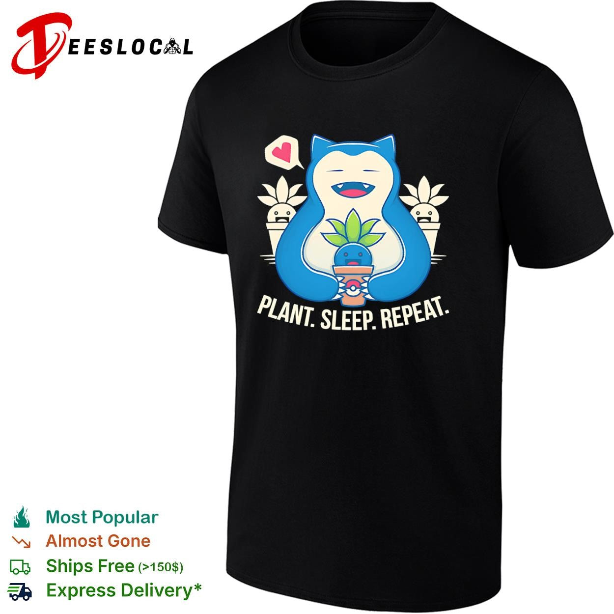 Snorlax plant sleep repeat shirt
