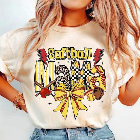 Softball Mama Shirt, Checkered Bow sweatshirt, Team Spirit, Game Day T-Shirt - clothing by TeeHivey.com