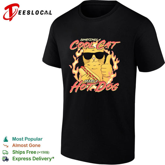 Sometimes a cool cat needs a hot dog flames sunglasses dark shirt