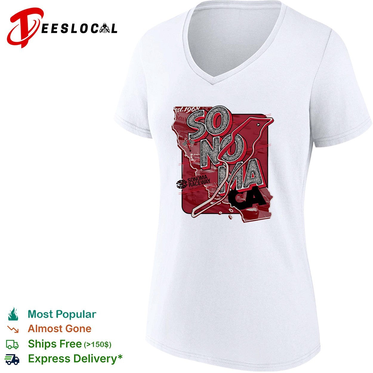 Sonoma Raceway California state map race track layout bold art shirt