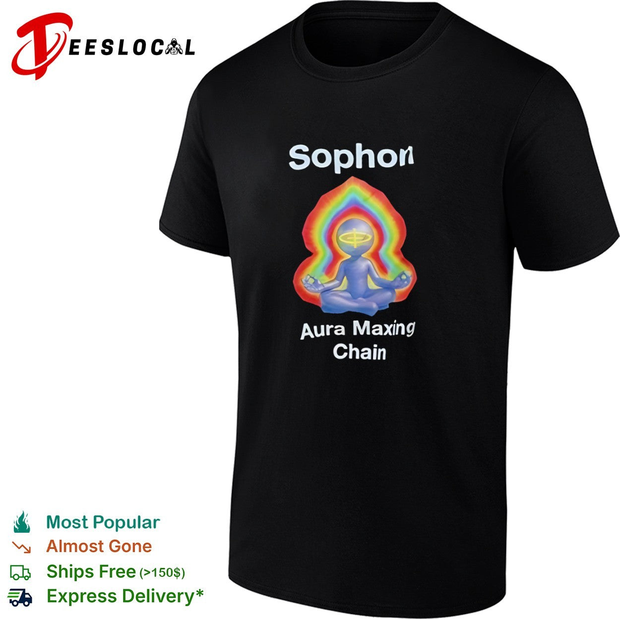 Sophon Aura Maxing Chain Meditating Figure Psychedelic Energy Rainbow Glow shirt