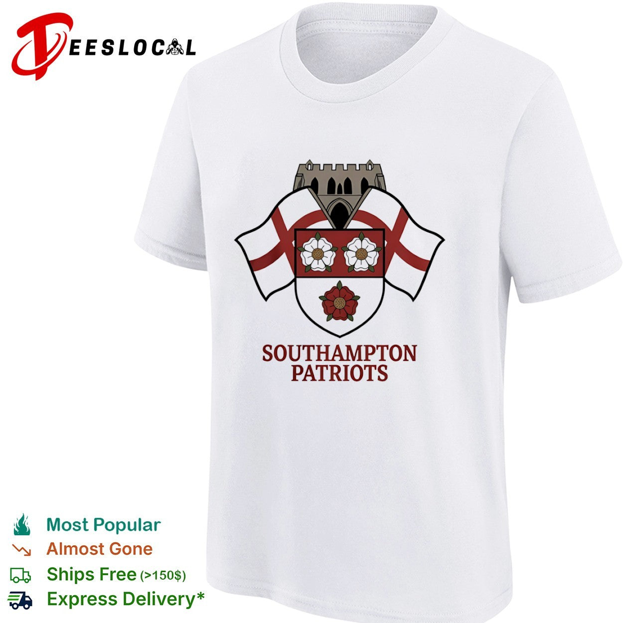 Southampton Patriots Shield Crest Rose Logo England Flag Shirt