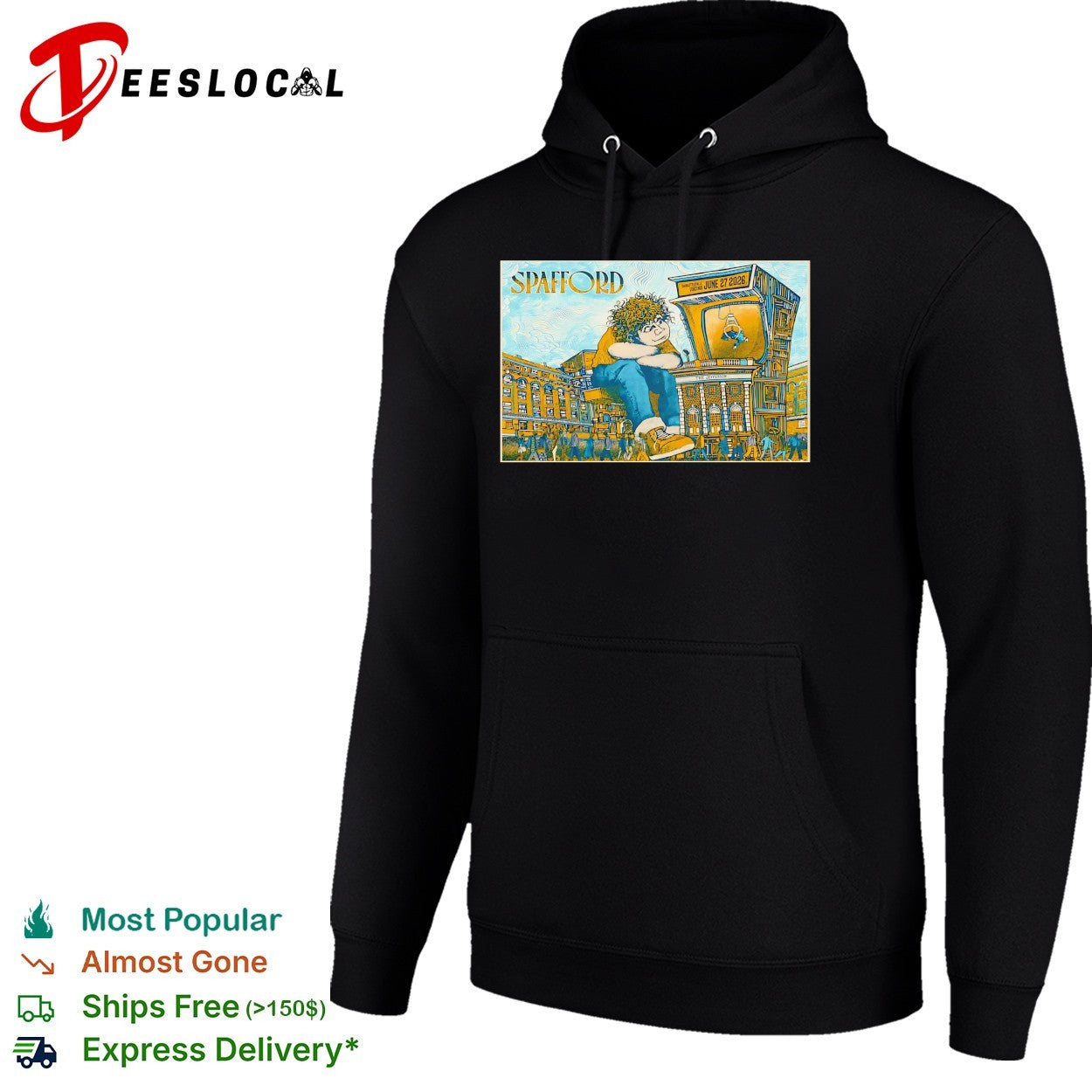 Spafford mascot sitting on amp poster shirt