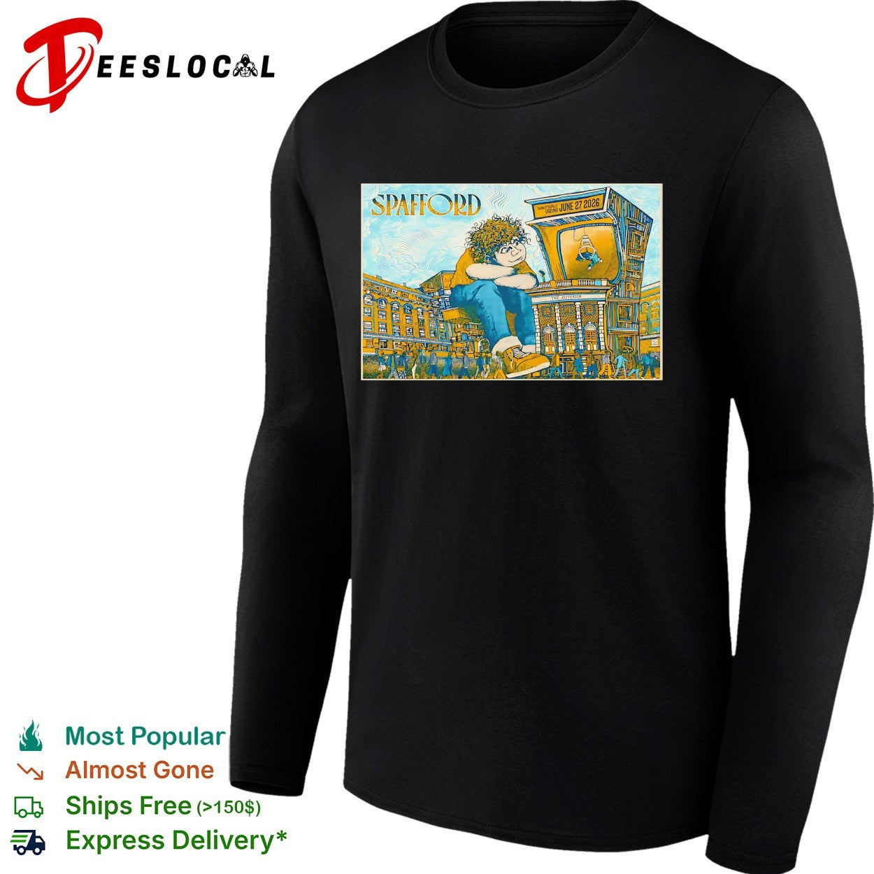 Spafford mascot sitting on amp poster shirt
