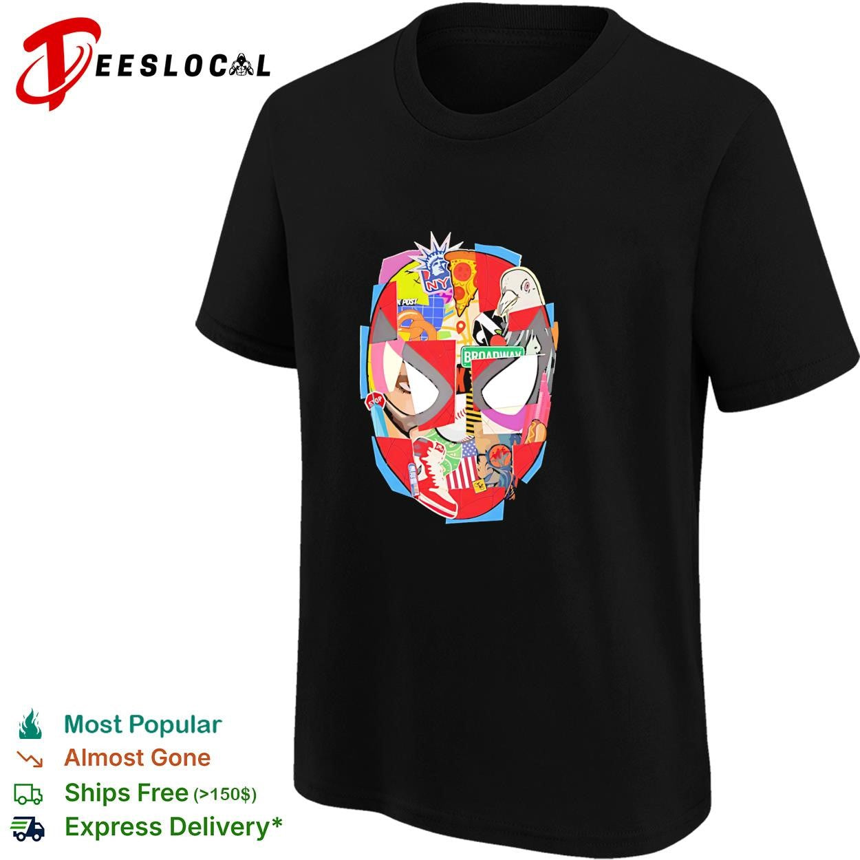Spider-Man New York City collage mask pop art Broadway shirt
