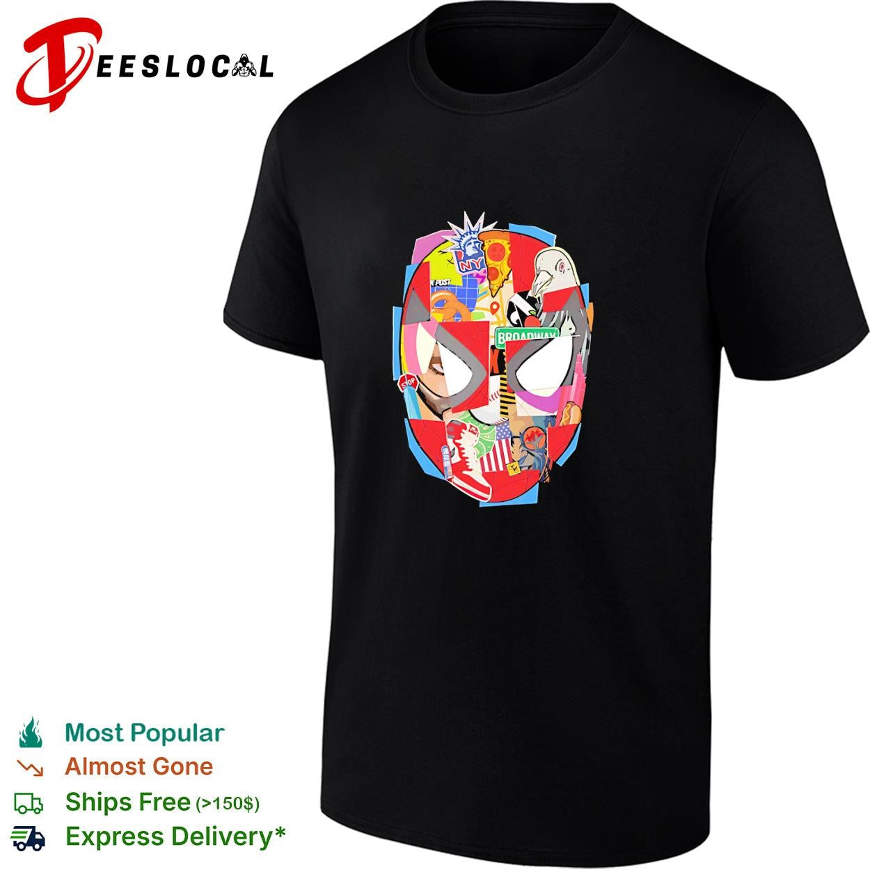 Spider-Man New York City collage mask pop art Broadway shirt