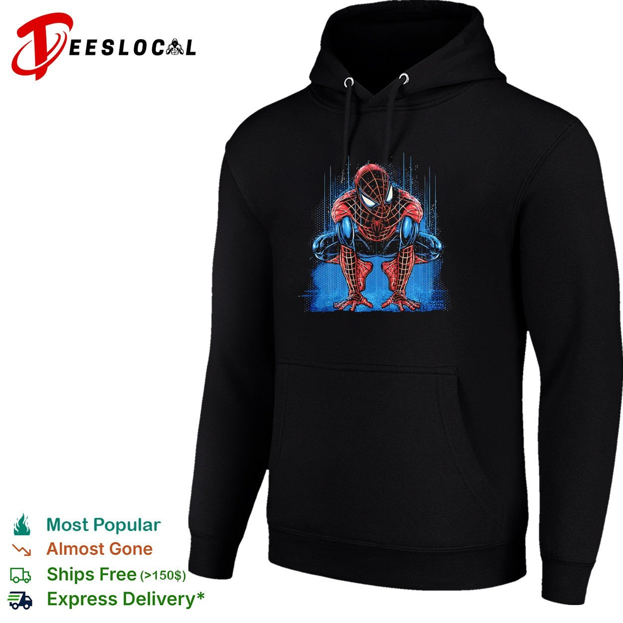 Spider-Man crouching action pose comic book style art shirt