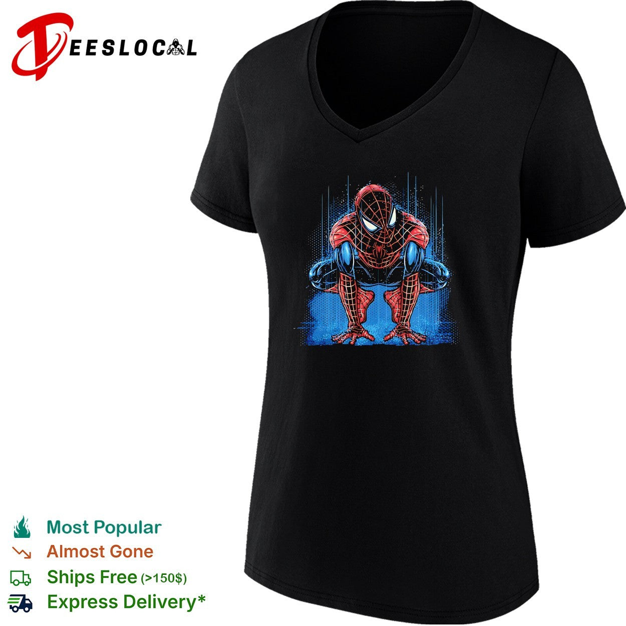 Spider-Man crouching action pose comic book style art shirt