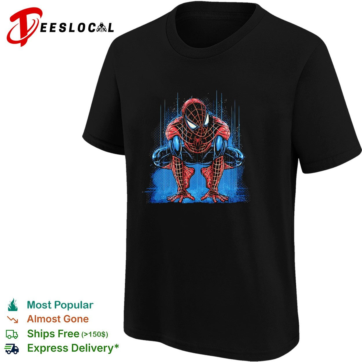 Spider-Man crouching action pose comic book style art shirt