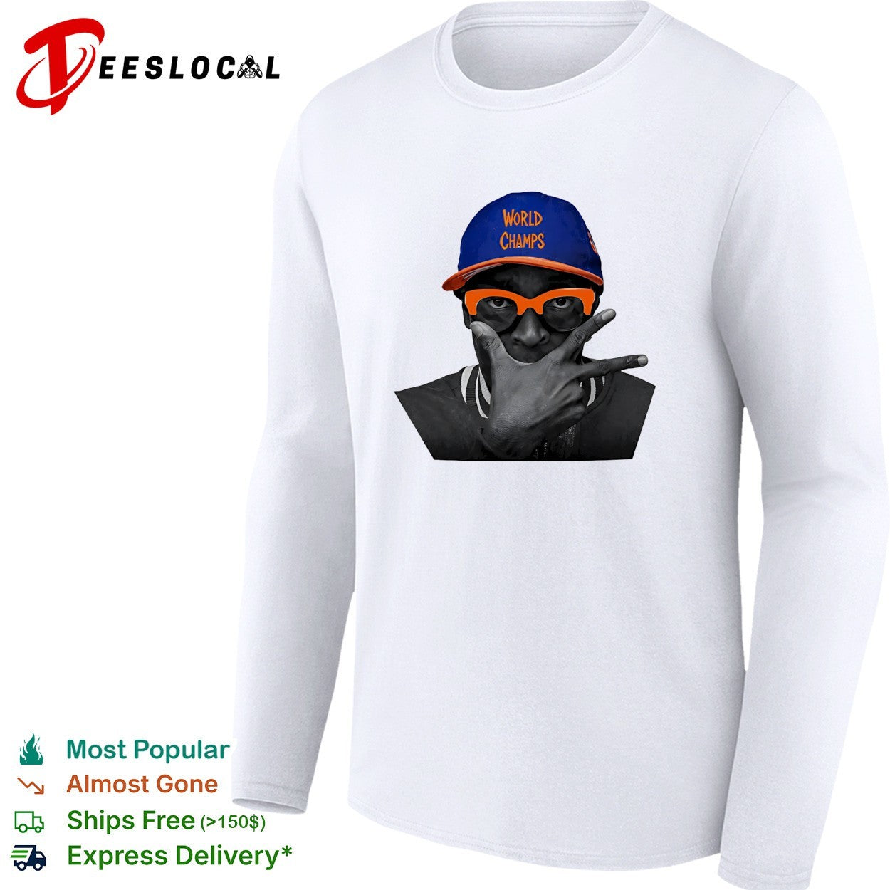 Spike Lee World Champs cap peace sign Knicks fan icon photo portrait shirt