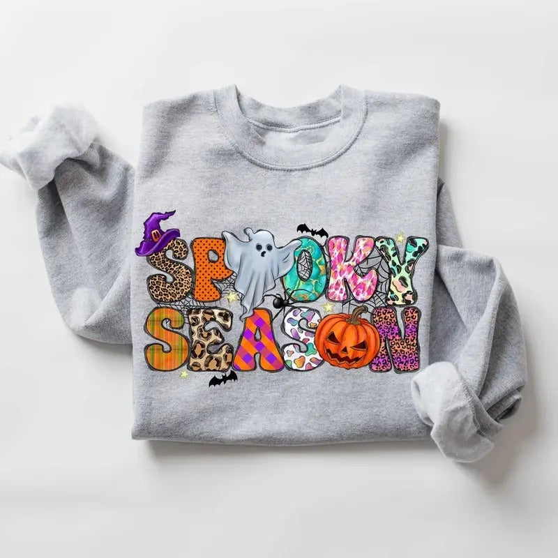 Spooky Season Ghost Sweatshirt, Adorable Ghost Sweatshirt, Halloween Favorite, Ghost-Themed Halloween Gift, Spooky Season...