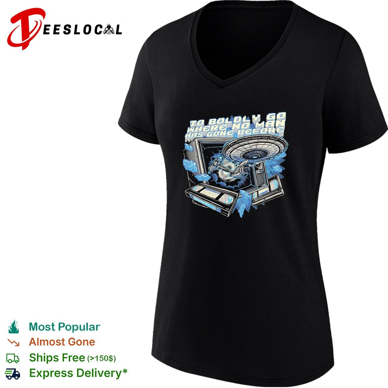 Star Enterprise ship bursting through TV to boldly go shirt