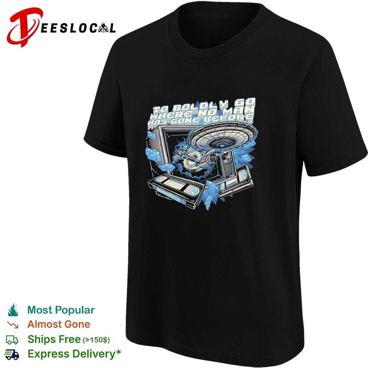 Star Enterprise ship bursting through TV to boldly go shirt